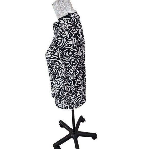 Style & Co. Black & White Floral Elbow Length Sleeve Top Women's Medium - Picture 5 of 7